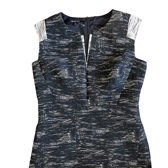 Lafayette 148 New York Size 6 Zelina Black Tan Sleeveless V Neck Sheath Dress - Picture 5 of 7